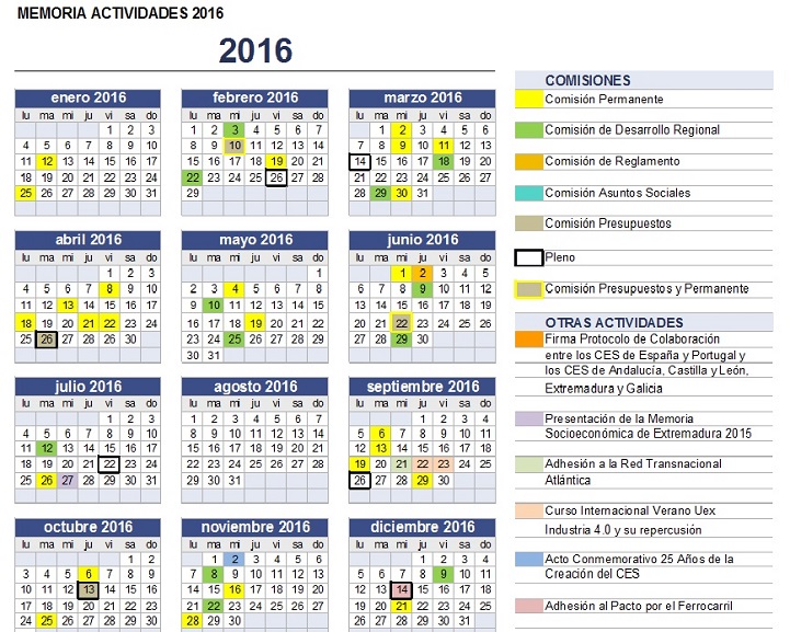 Calendario de Actividades del CES en 2016