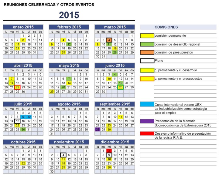 Calendario de sesiones 2015
