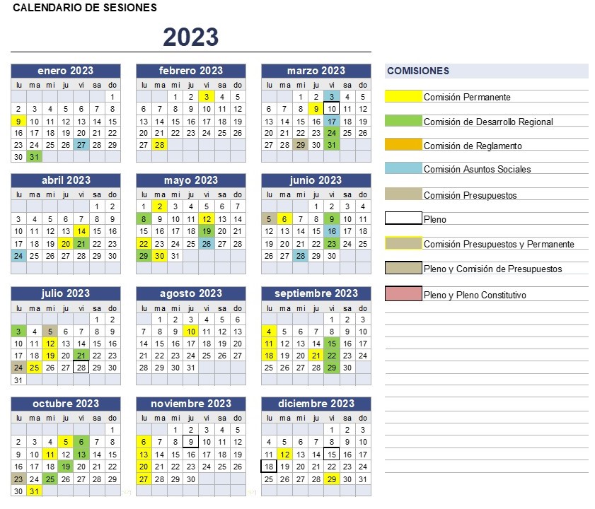 Calendario de sesiones 2023